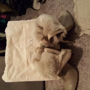 Jimmy Choo furlined, gold leather booties. Size 10